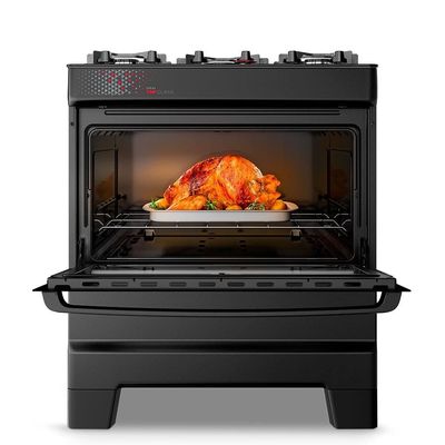 Fogão Esmaltec IDEAL Top Glass T5VAP 5 Bocas com Mesa de Vidro e Acendimento Automático Forno 84L Preto / Bivolt