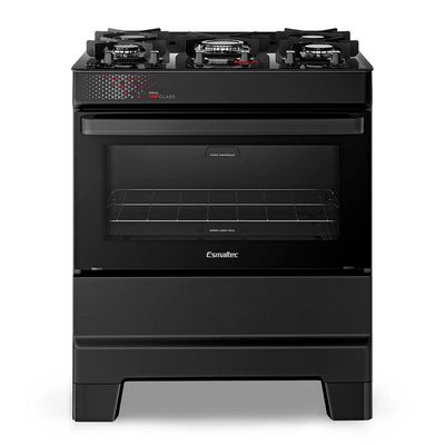 Fogão Esmaltec IDEAL Top Glass T5VAP 5 Bocas com Mesa de Vidro e Acendimento Automático Forno 84L Preto / Bivolt