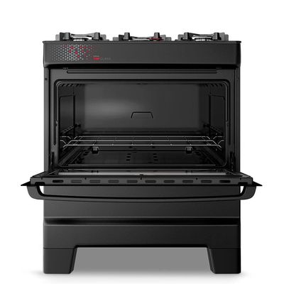 Fogão Esmaltec IDEAL Top Glass T5VAP 5 Bocas com Mesa de Vidro e Acendimento Automático Forno 84L Preto / Bivolt