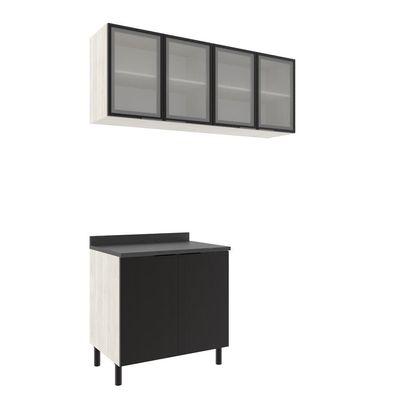 Cozinha Modulada Bartira Rubi Gourmet com 6 Portas, 3 Prateleiras e 160 cm de Largura Preto com Bege