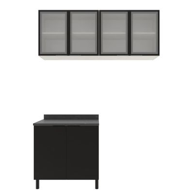Cozinha Modulada Bartira Rubi Gourmet com 6 Portas, 3 Prateleiras e 160 cm de Largura Preto com Bege
