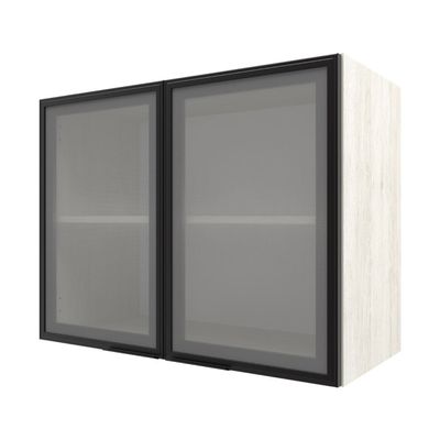 Armário Aéreo Bartira Rubi com 2 Portas de Vidro, 1 Prateleira e 80cm de Largura Preto com Bege