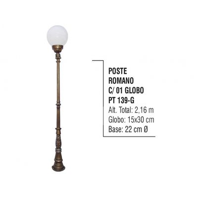 Poste Colonial Romano para  Jardim Alumínio 01 Globo 2,16m