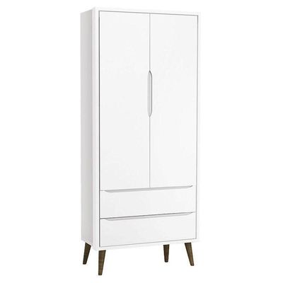 Quarto De Bebê Theo 2 Portas Com Cômoda Com Porta Branco Acetinado Com Pés Amadeirado - Reller