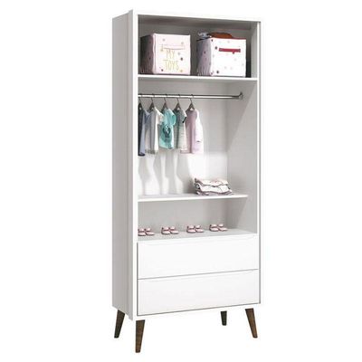 Quarto De Bebê Theo 2 Portas Com Cômoda Com Porta Branco Acetinado Com Pés Amadeirado - Reller
