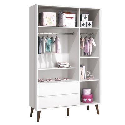 Quarto De Bebê Theo 3 Portas Branco Acetinado Com Pés Amadeirado - Reller