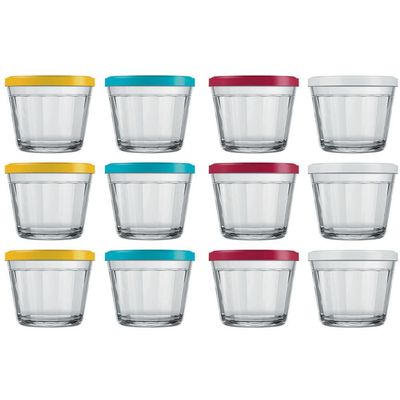 Conjunto de Tigelas com Tampa Copo Americano em Vidro 150 ml 12 Peças Transparente com Colorido
