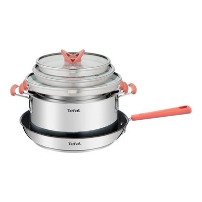 Conjunto de Panelas 4 Peças T-FAL OptiSpace com Revestimento Antiaderente, Tampas de Vidro com Borda em Inox Inox