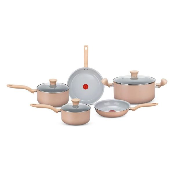 Conjunto de Panelas 5 Peças Rochedo Ceramic Light Sand com Revestimento Cerâmico Vanilla