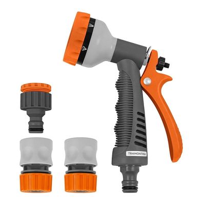 Conjunto para Irrigação Tramontina com Engates Rápidos e Hidropistola 4 Peças Cinza com Laranja