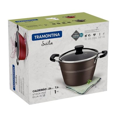 Caldeirão Tramontina Sicília em Alumínio com Revestimento em Antiaderente Starflon Excellent com Tampa de Vidro 24 cm Areia