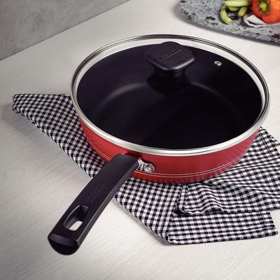 Frigideira Funda Tramontina Sicília em Alumínio com Tampa, Revestimento em Antiaderente Starflon Excellent 24 cm Vermelho