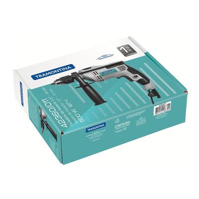 Furadeira de Impacto Tramontina 1/2 com Empunhadura Auxiliar e Sistema de Reversão 500W Preto/Cinza / 220V
