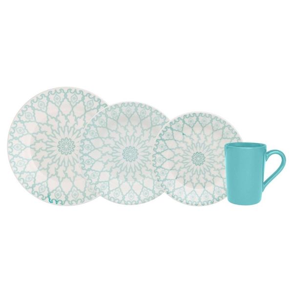 Aparelho de Jantar e Lanche 16 Peças Biona Mandala em Cerâmica Estampado