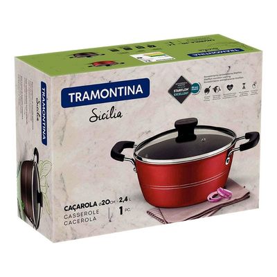 Caçarola Tramontina Sicília em Alumínio com Revestimento Interno e Externo Antiaderente Starflon Excellent 20cm Vermelho