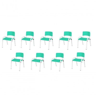 Kit 9 Cadeira Iso Infantil Creche, Escola Base Branco Verde água