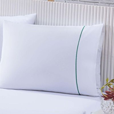 Jogo De Cama 100% Algodão Percal 150 Fios Solteiro Gran Moratta 2 Peças - Branco E Detalhe Verde