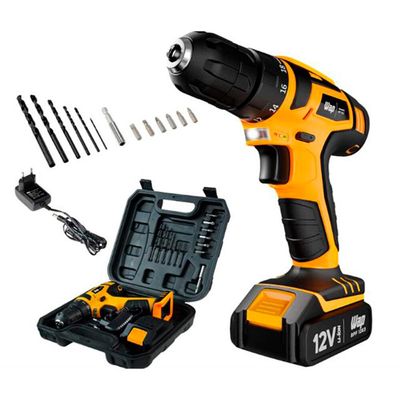 Parafusadeira e Furadeira à Bateria WAP 12V Kit 13 Acessórios Bivolt - BPF-12K3 Preto/Amarelo / Bivolt