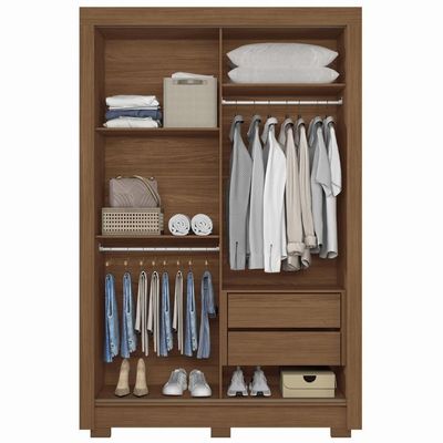 Guarda-Roupa Solteiro Santos Andirá Lapa com 2 Portas, 2 Gavetas e 3 Prateleiras 140cm de largura Jatobá