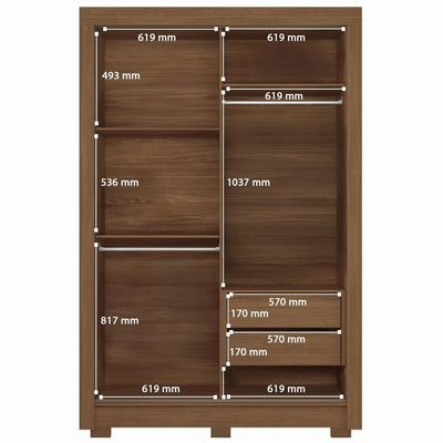 Guarda-Roupa Solteiro Santos Andirá Lapa com 2 Portas, 2 Gavetas e 3 Prateleiras 140cm de largura Jatobá