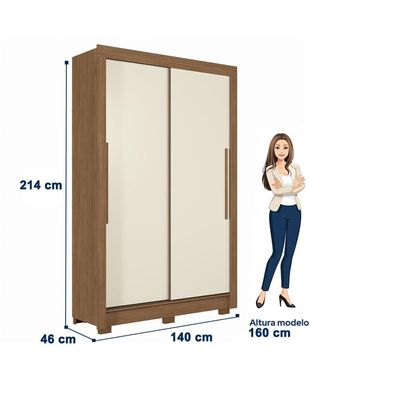 Guarda-Roupa Solteiro Santos Andirá Lapa com 2 Portas, 2 Gavetas e 3 Prateleiras 140cm de largura Jatobá com Areia