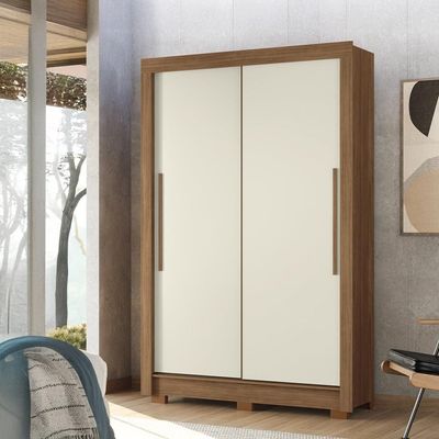 Guarda-Roupa Solteiro Santos Andirá Lapa com 2 Portas, 2 Gavetas e 3 Prateleiras 140cm de largura Jatobá com Areia