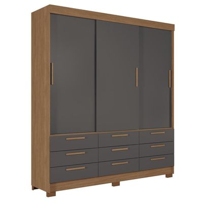 Guarda-Roupa Casal Santos Andirá Morretes com 3 Portas de Correr, 9 Gavetas e 4 Prateleiras 194,4cm de largura Jatobá com Grafite