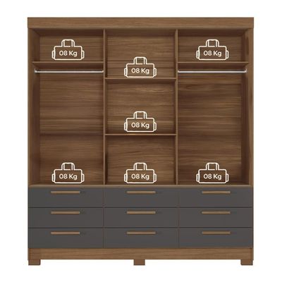 Guarda-Roupa Casal Santos Andirá Morretes com 3 Portas de Correr, 9 Gavetas e 4 Prateleiras 194,4cm de largura Jatobá com Grafite