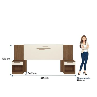 Cabeceira para Cama Box Casal Santos Andirá Loanda com 2 Gavetas 256cm de largura Jatobá com Areia
