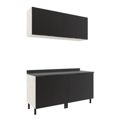Cozinha Compacta Bartira Rubi com 8 Portas, Balcão Duplo Preto com Bege