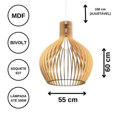 Luminária Teto Tipo Pendente Estocolmo Mdf - Completa Mdf Cru
