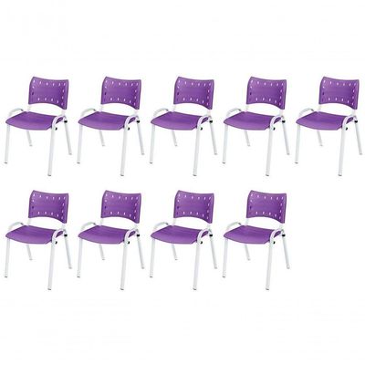 Cadeira Iso Base Branco Igreja, Escola, Escritório - Violeta Kit 9 Peças