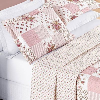 Colcha Estampada Dupla Face Bouti King 03 Peças - Rosa Matura