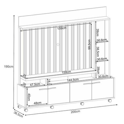 Estante Home Theater Titan Off White Castanho E Mesa De Centro Sky Off White - Hb Móveis