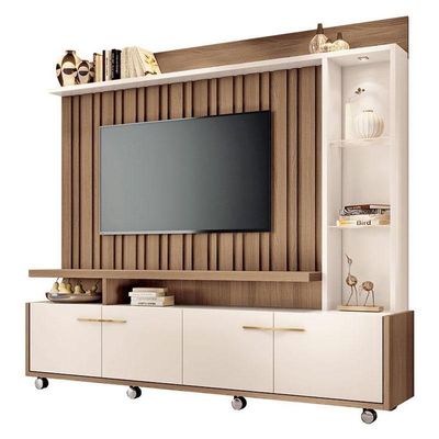 Estante Home Theater Titan Off White Castanho E Mesa De Centro Sky Off White - Hb Móveis