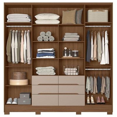 Guarda Roupa Casal Ambiente San Francisco 6 Portas Carvalho Fendi Com Espelho - Moval