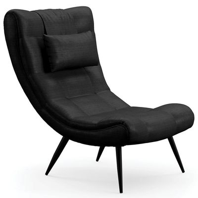 Poltrona Decorativa Para Sala De Estar Com Almofada E Pés Palito Lord Facto Dunas Preto - Ibiza