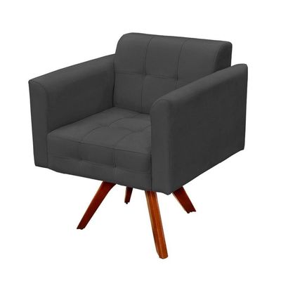 Kit 2 Poltronas Decorativas Base Madeira Giratória Ana Suede Grafite - Ibiza