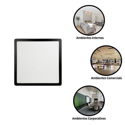 Kit 3 Painel Led 20,4x20,4 Quadrado Preto Sobrepor 18w 6500k Foxlux