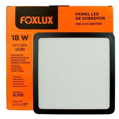 Kit 3 Painel Led 20,4x20,4 Quadrado Preto Sobrepor 18w 6500k Foxlux