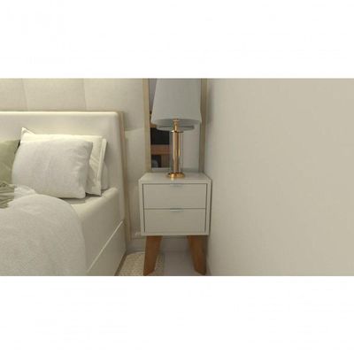 Mesa De Cabeceira 30cm Branco Off White Com Gaveta E Pés