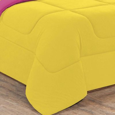 Kit Edredom + Jogo De Lençol Malha 100% Algodão Gran Moratta 7 Peças Queen - Amarelo-pink
