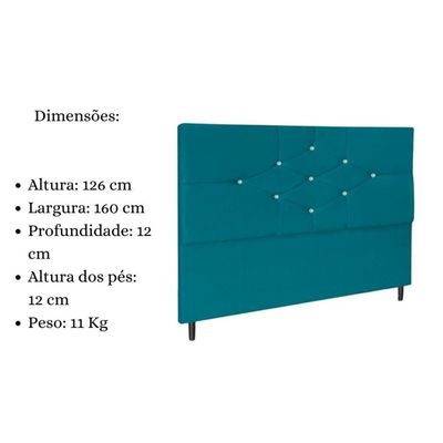 Cabeceira Queen 160 Cm Virgínia Suede Azul Tiffany E Frame