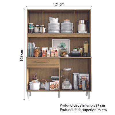 Armário De Cozinha Completa Perola Aramóveis Madeirado Grafite