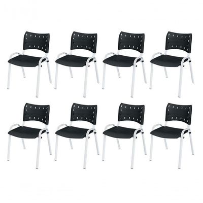 Cadeira Iso Base Branco Igreja, Escola, Escritório - Preto Kit 8 Peças