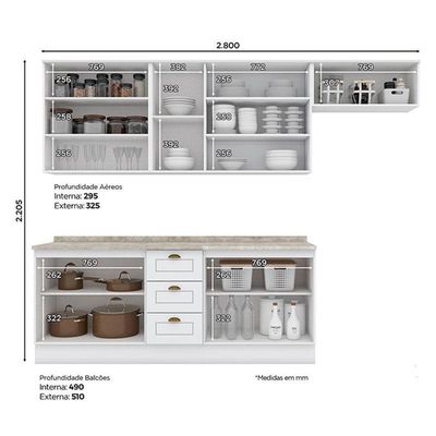 Cozinha Modulada Nova York 6 Peças Branco Hp Com Tampo Calcare – Henn