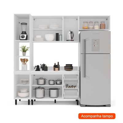 Cozinha Completa com Tampo Meena 8 Portas 3 Gavetas Branca