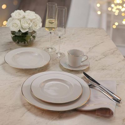 Aparelho de Jantar 30 Peças Tramontina Elisa Porcelana 6 Pessoas Mesa Posta Filete Dourado