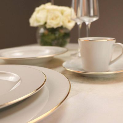 Aparelho de Jantar 30 Peças Tramontina Elisa Porcelana 6 Pessoas Mesa Posta Filete Dourado