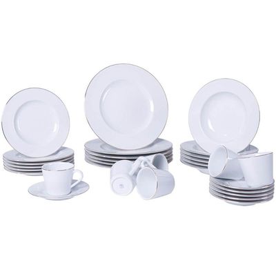 Aparelho de Jantar 30 Peças Tramontina Elisa Porcelana 6 Pessoas Mesa Posta Filete Dourado